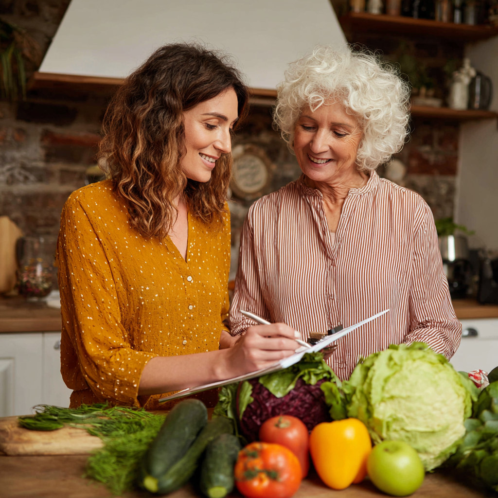 Nutritionist consulting with 50 years old client about healthy eating habits
